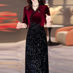 连衣裙2025新款女秋冬十三行爆款轻奢高级感喜婆婆婚宴装妈妈礼服