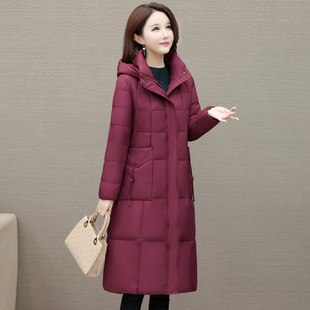 平湖羽绒服女款2025新款九江中长修身连帽巨好看妈妈冬装外套