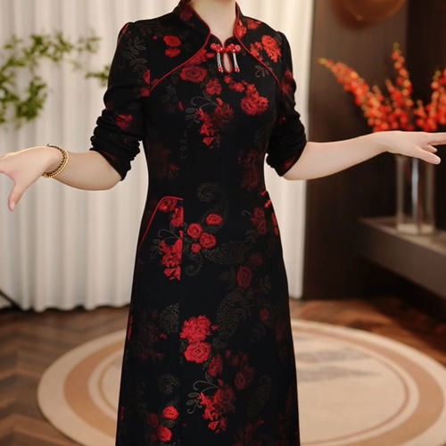 新中式国风改良旗袍连衣裙十月一轻奢高级感喜婆婆婚宴装妈妈礼服