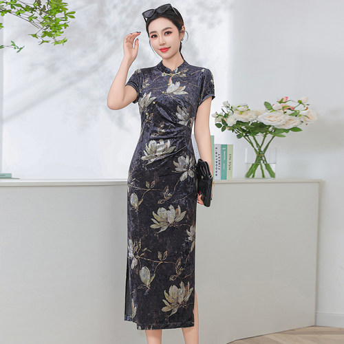 蓝色旗袍新中式改良款复古老上海高级感气质2026年夏季新款连衣裙