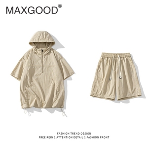 MAXGOOD日系休闲套装夏款短袖短裤运动两件套男款速干凉感潮牌