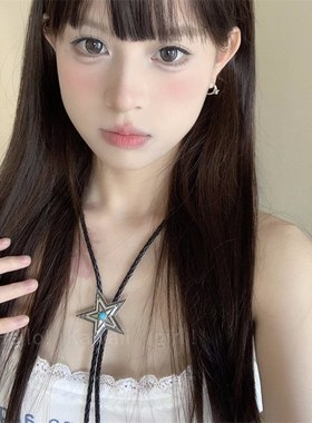 一绳多用古银色五角星项链编织黑绳辣妹J颈链民族风高级感腰带腰