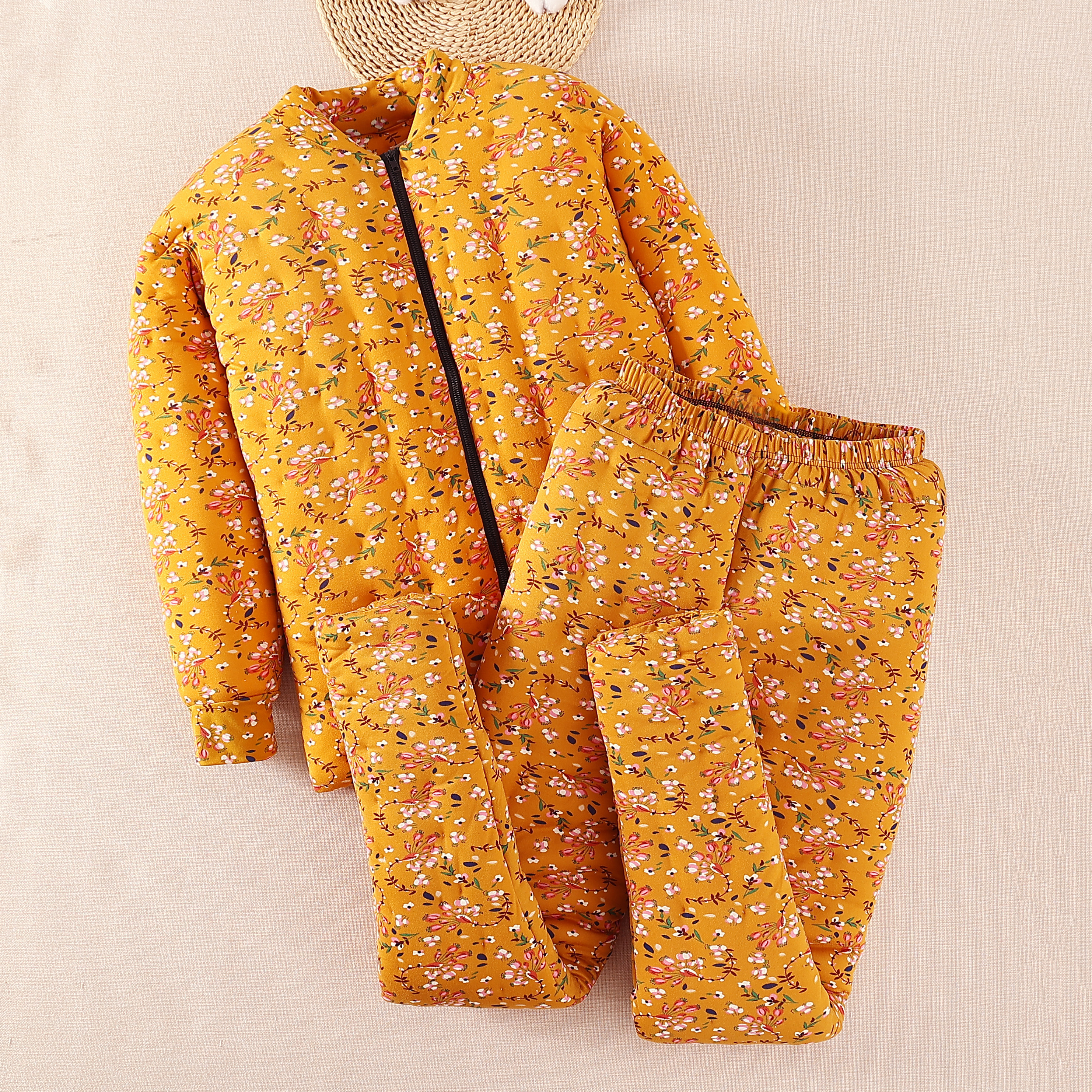 纯手工棉花棉衣棉裤女士套装加厚保暖修身妈妈棉袄高腰保暖裤棉服