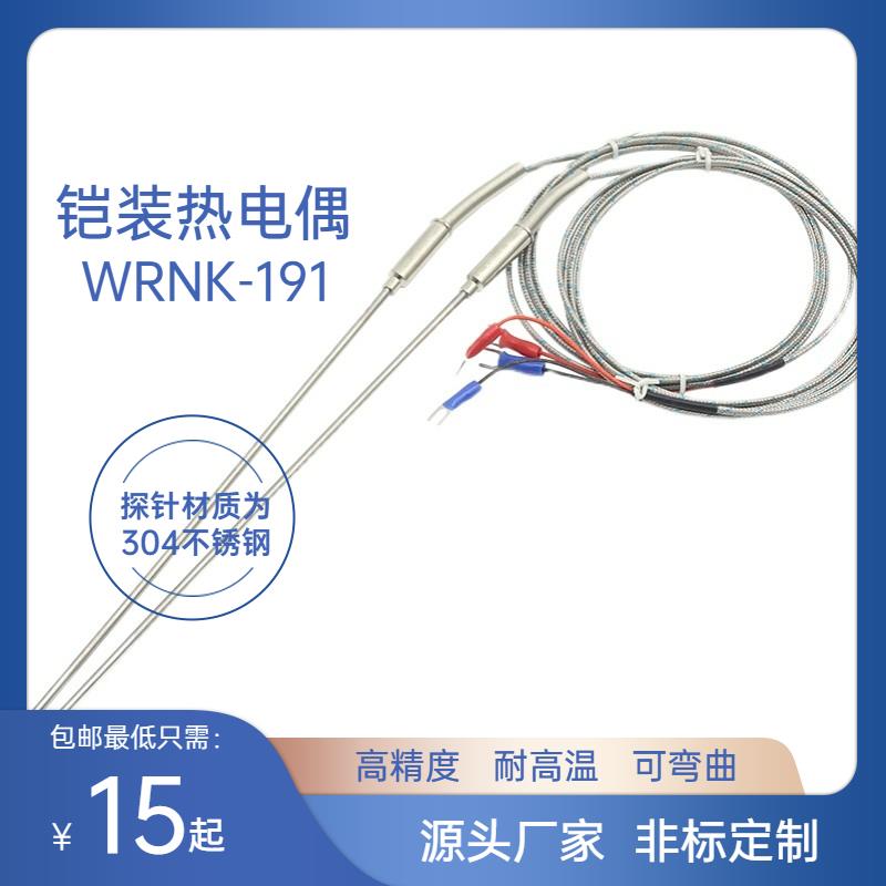 K型铠装热电偶WRNK-191探针温度传感器可弯曲PT100/E/J热电阻探头