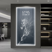 入户进门玄关装 饰画骏马电子钟表带灯壁画轻奢高级感走廊时钟挂画