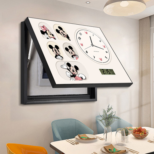 米奇万年历电表箱装饰画带钟表遮挡电闸开关电表盒挂画配电箱时钟