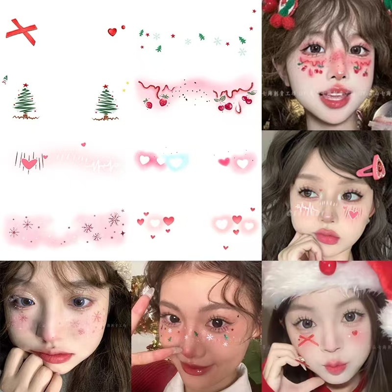 【下单立减50】圣诞节妆容脸贴氛围感蝴蝶结卡通腮红妆COS派对