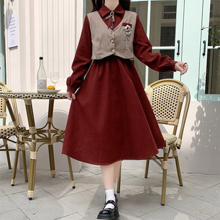 赫本风连衣裙秋冬女高级感气质小个子加绒加厚法式 复古学院风裙子