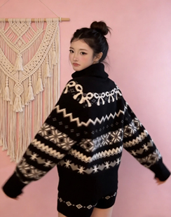 流行风格 宽松秋冬季 上衣 复古慵懒风高级感洋气独特针织衫 2025新款