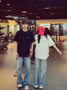 半袖 纯棉白色正肩短袖 设计感小众美式 爆款 宽松上衣 t恤女2025新款