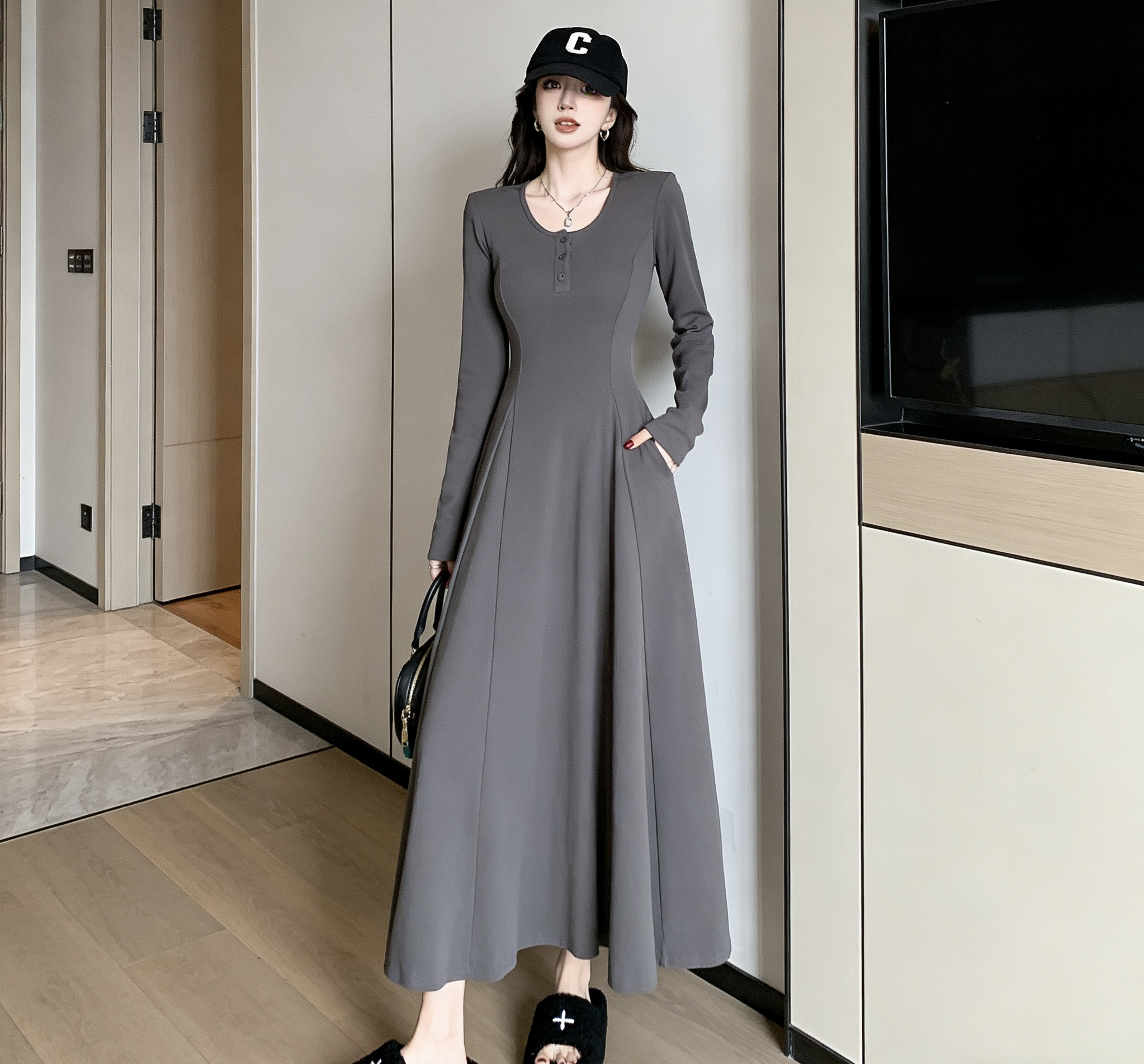 2025新款法式复古气质连衣裙女秋季高级感气质收腰显瘦长裙子