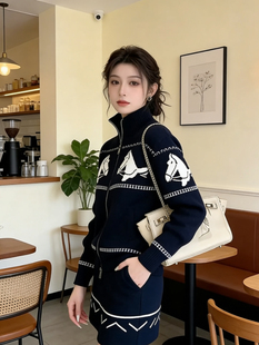 2025新款 高领毛衣外套半身裙两件套 复古慵懒风针织开衫