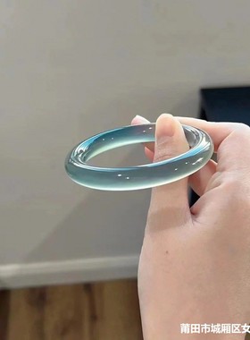 天然巴西玉髓手镯库里蓝蓝色胖圆条镯子女士圆条玛瑙玉石手环