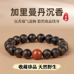 天然野印尼加里曼丹沉香手串沉水级南红佛珠木质文玩男女手链送礼