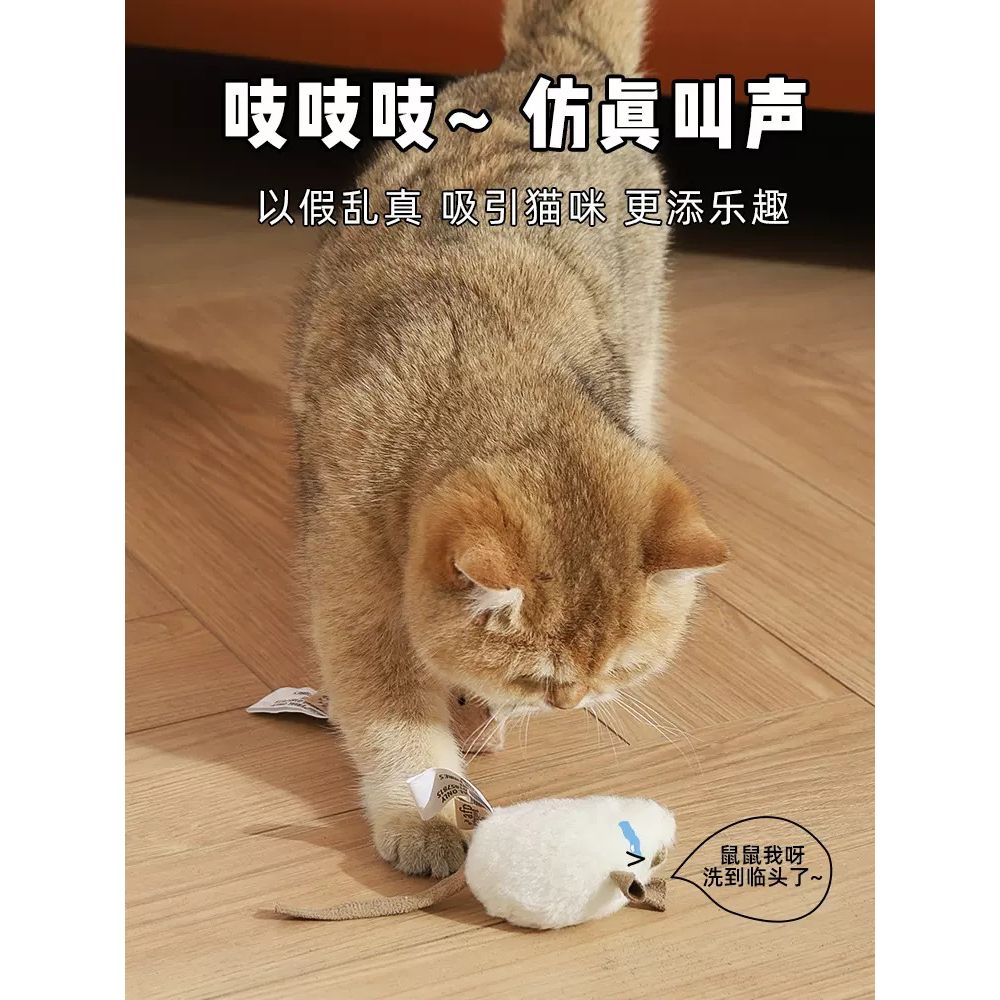 猫玩具自嗨解闷神器电动仿真小老鼠发声小猫咪幼猫用品afp逗猫棒