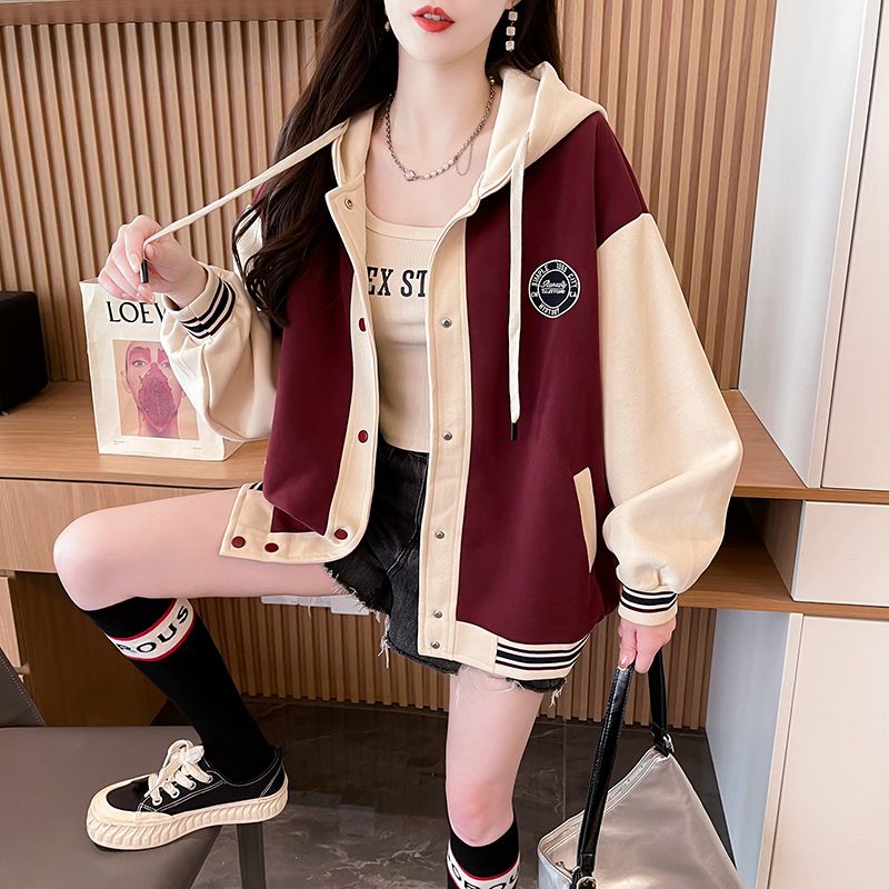 实拍华棉复合真超加绒棒球服2025秋冬ins钮扣连帽卫衣外套女