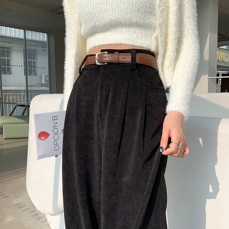加绒加厚灯芯绒裤子女秋冬高腰显瘦宽松直筒垂感拖地雪尼尔阔腿裤