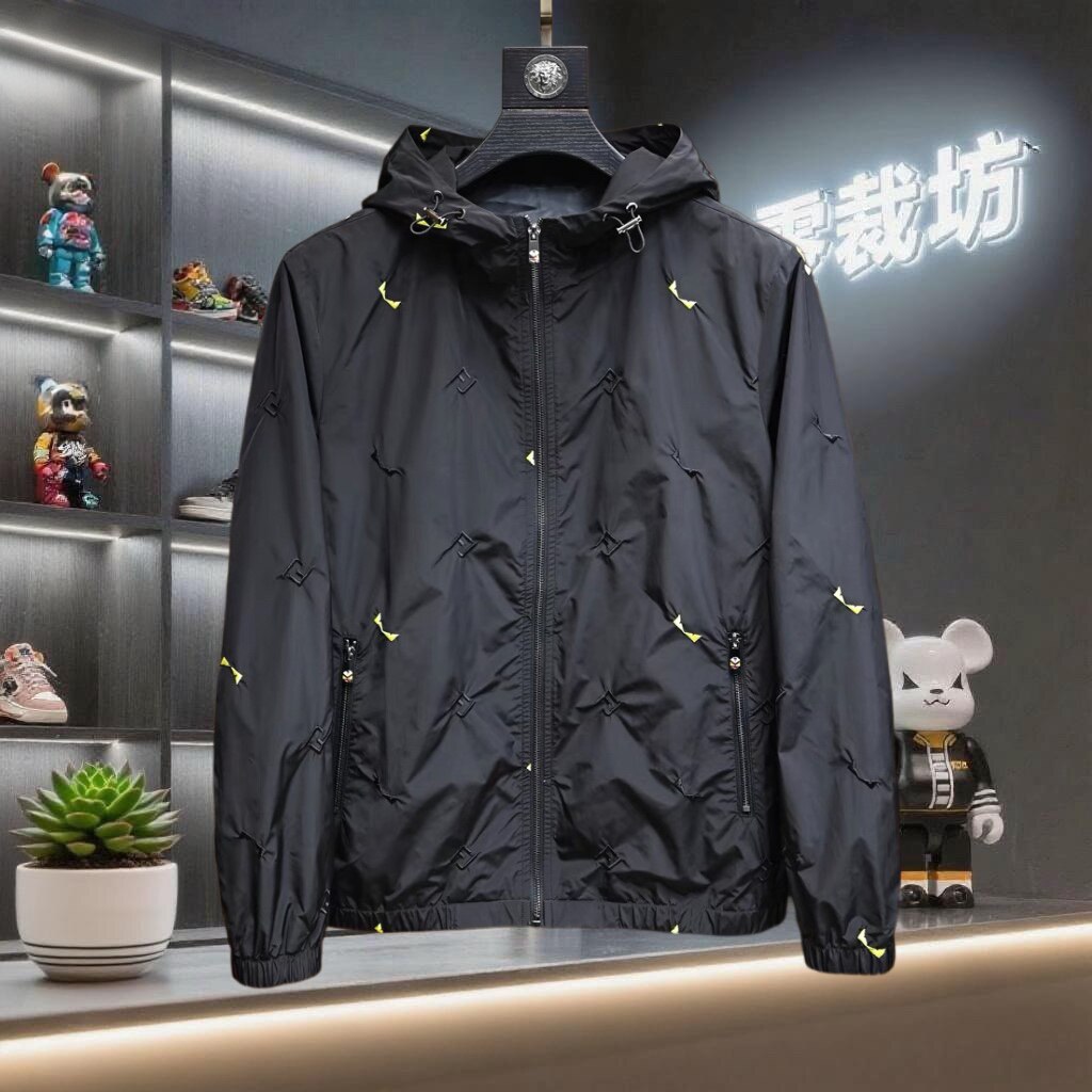 高档刺绣夹克男2025春季新款修身外套休闲连帽开衫潮牌大码衣服男