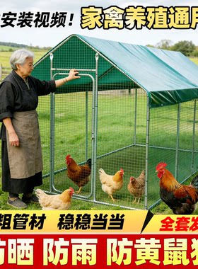 室外养鸡棚农家乐多功能家养款镀锌钢管挡风鸡窝遮雨耐用鸡笼鸡舍