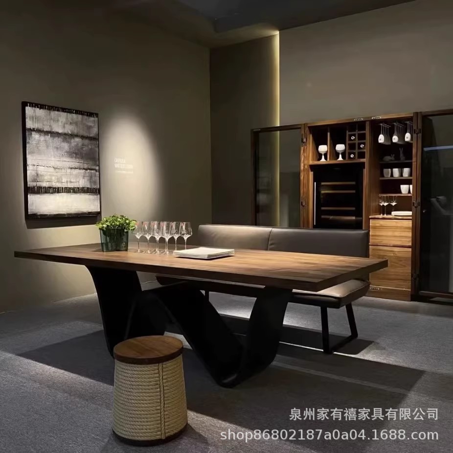 北欧轻奢实木办公桌原木大板桌简约设计师长桌创意会议桌家用餐桌