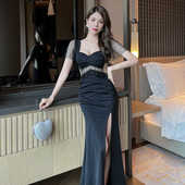 修身 2024新款 礼服K歌足浴佳丽按摩服高开叉气质名媛法式 显瘦长裙