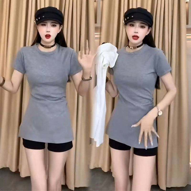 欧货气质时尚短袖T恤中长款