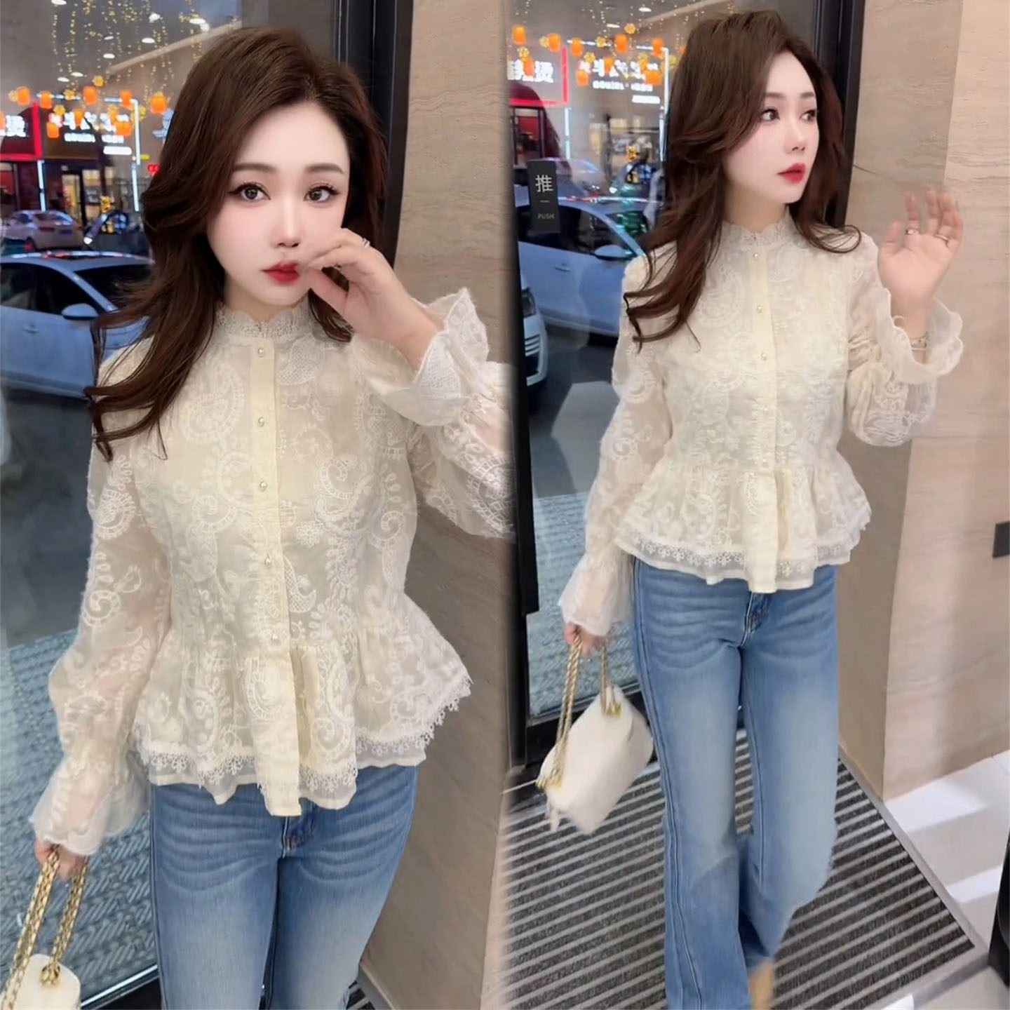 法式温柔风立领蕾丝衬衫女2026春长袖刺绣收腰衬衫洋气高级感上衣,女装/女士精品,衬衫,淘宝优惠券,粉丝福利购,淘宝优惠卷