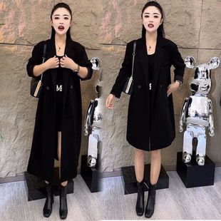 轻奢风黑色长款风衣女2026春季双排扣西装领显瘦气质通勤宽松外套