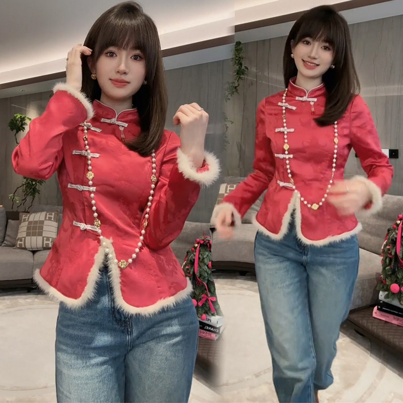 加绒加厚衬衫女25冬季新款立领中国风拼接毛毛侧开叉复古盘扣唐装,女装/女士精品,衬衫,淘宝优惠券,粉丝福利购,淘宝优惠卷