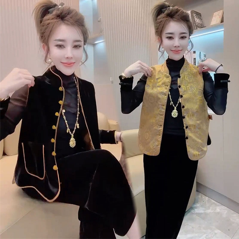 新中式国风马甲坎肩女2025秋冬双面穿气质高级感立领丝绒马夹背心,女装/女士精品,马夹,淘宝优惠券,粉丝福利购,淘宝优惠卷