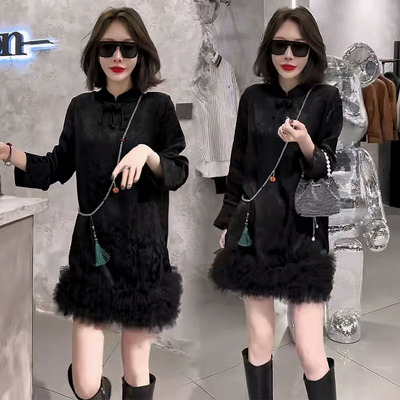 显瘦流苏荷叶边设计感连衣裙复古