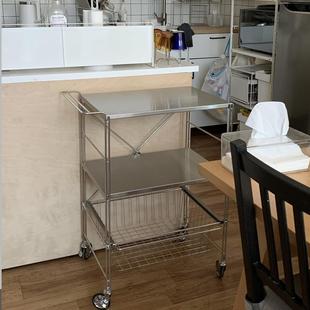 NatiHome通体304不锈钢小推车置物架可移动储物架多层家用收纳架