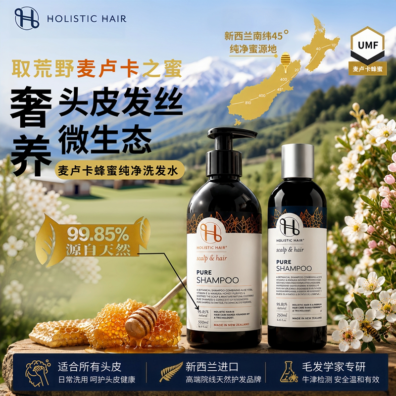 Holistichair赫丽丝海进口蜂蜜纯净天然洗发水温和清洁孕妇洗发水