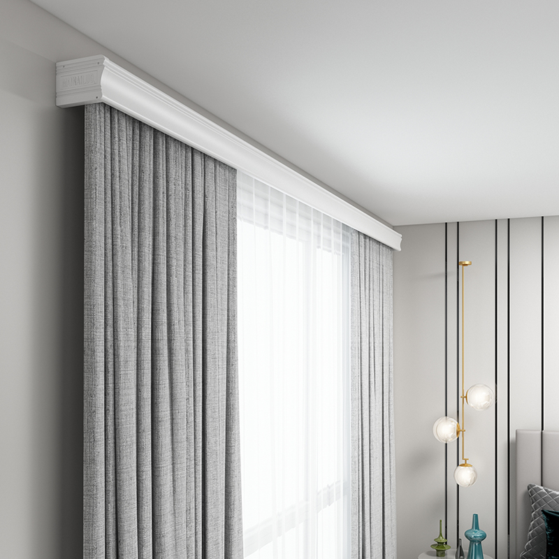 窗帘盒轨道挡板装饰一体配件滑轮滑轨明装顶装双轨静X音侧装式滑