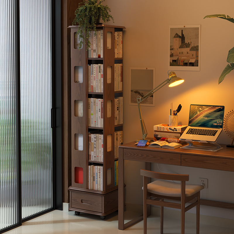 旋转书架360度儿童家用书柜客厅D全实木落地网红可移动收纳置物架