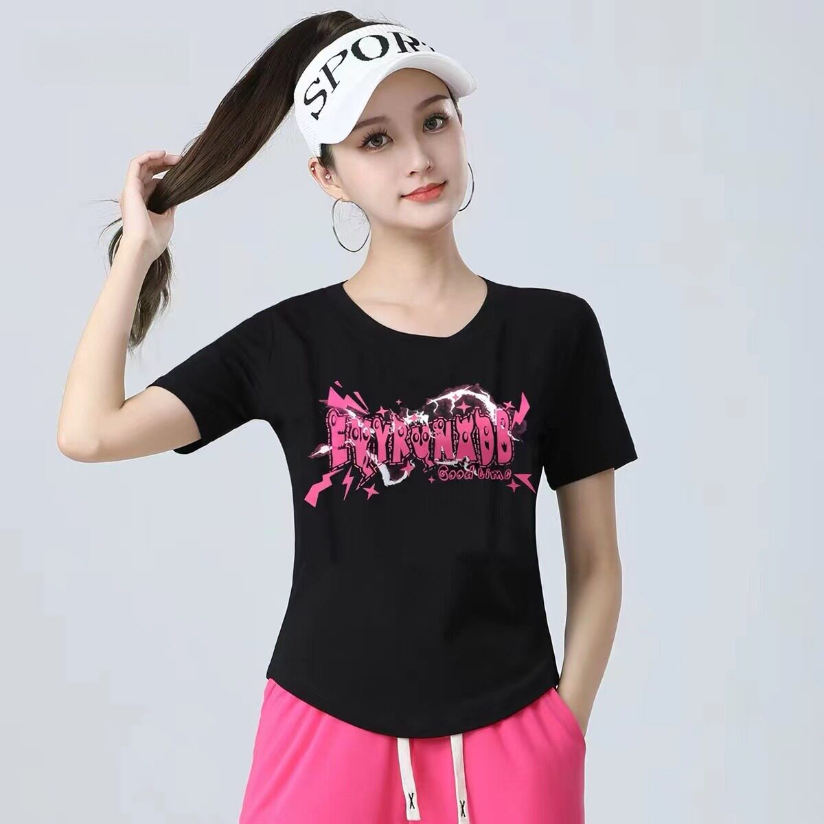 广场舞健身操跳舞衣服纯棉短袖女
