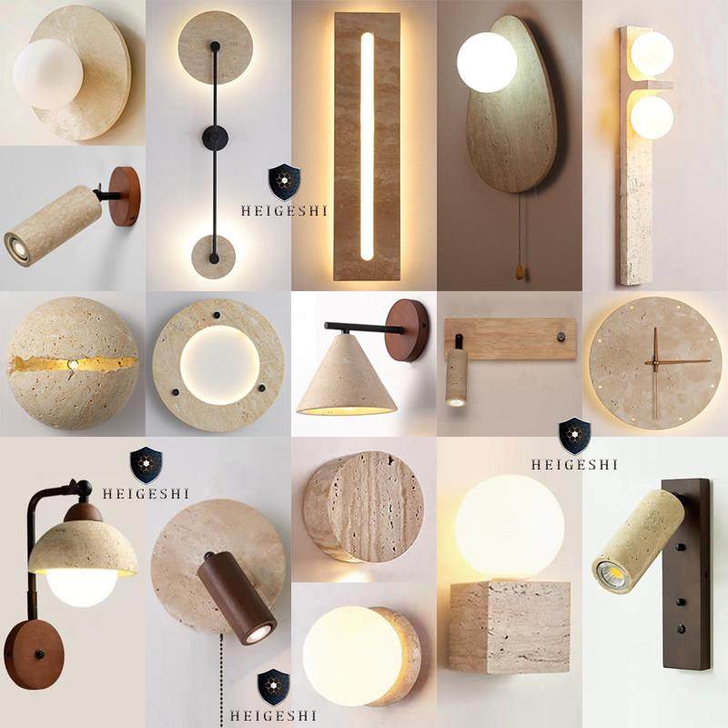 日式侘寂风民宿黄洞石壁灯餐厅走廊过道床头客厅背景墙壁氛围灯具