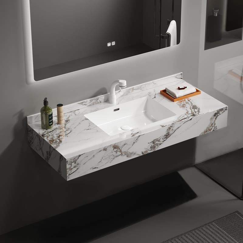 现代简约岩板无缝陶瓷一体盆化妆室洗漱台面挂墙式洗手池洗脸面盆