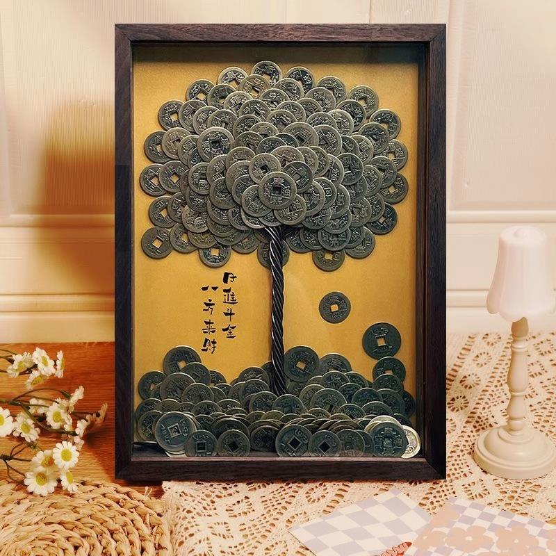 铜钱画手工DIY相框摆件八方来财发财树摇钱树摆台网红开业礼物