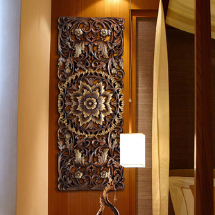 柚木植物木雕雕花板木雕挂件东亚家居饰品壁饰