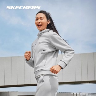 女子休闲运动服加绒保暖针织连帽外套舒适百搭 斯凯奇春季