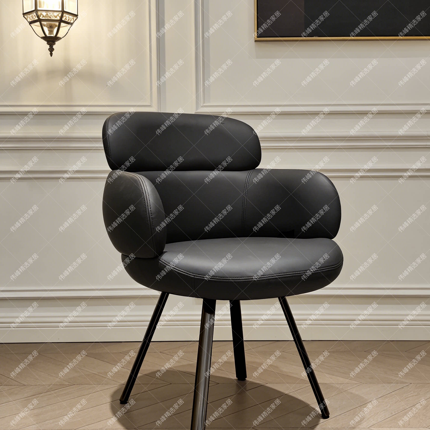 轻奢真皮餐椅意式旋转椅家用新款设计师舒适棉麻布艺餐厅扶手靠背