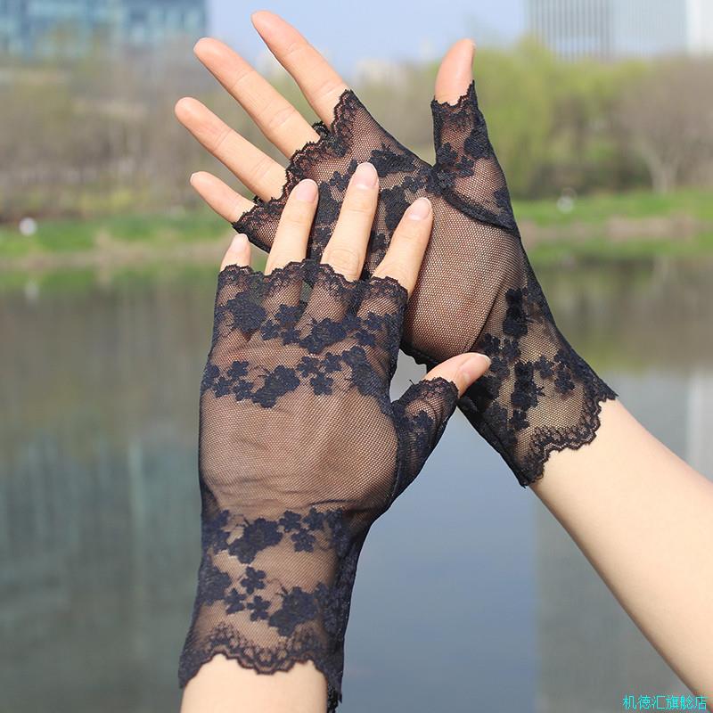 女士半指蕾丝手套夏季薄款弹力半截遮疤痕纹身礼仪司仪晚会装扮*