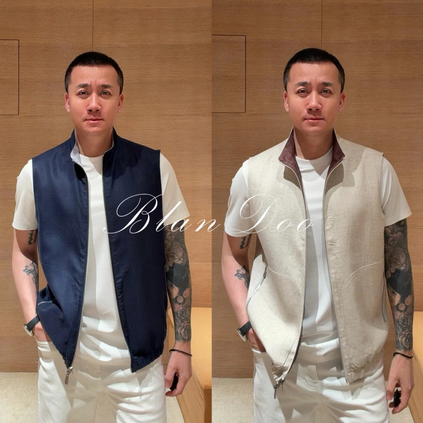 春季极简商务男士松弛慵懒风轻奢坎肩百搭双面穿立领拉链马甲上衣