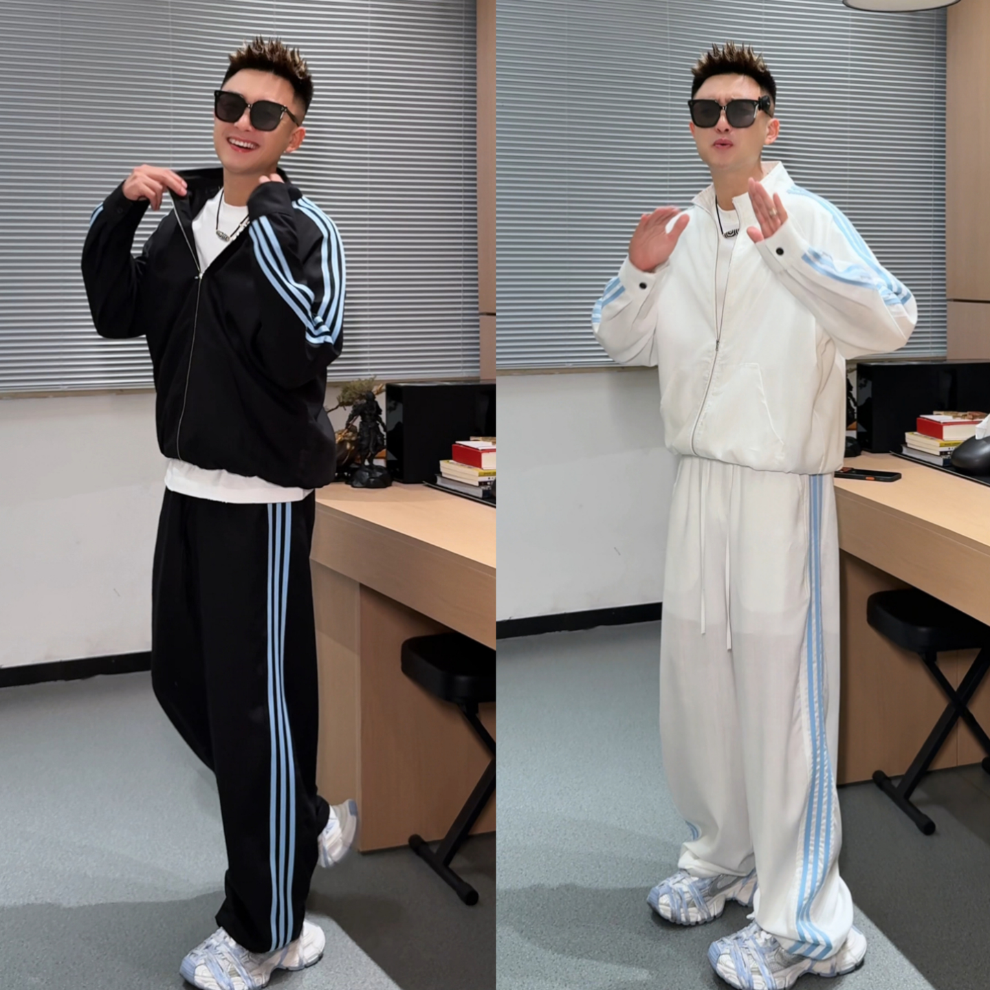 春季时尚运动穿搭男士简约休闲帅气套装立领长袖外套直筒裤两件套
