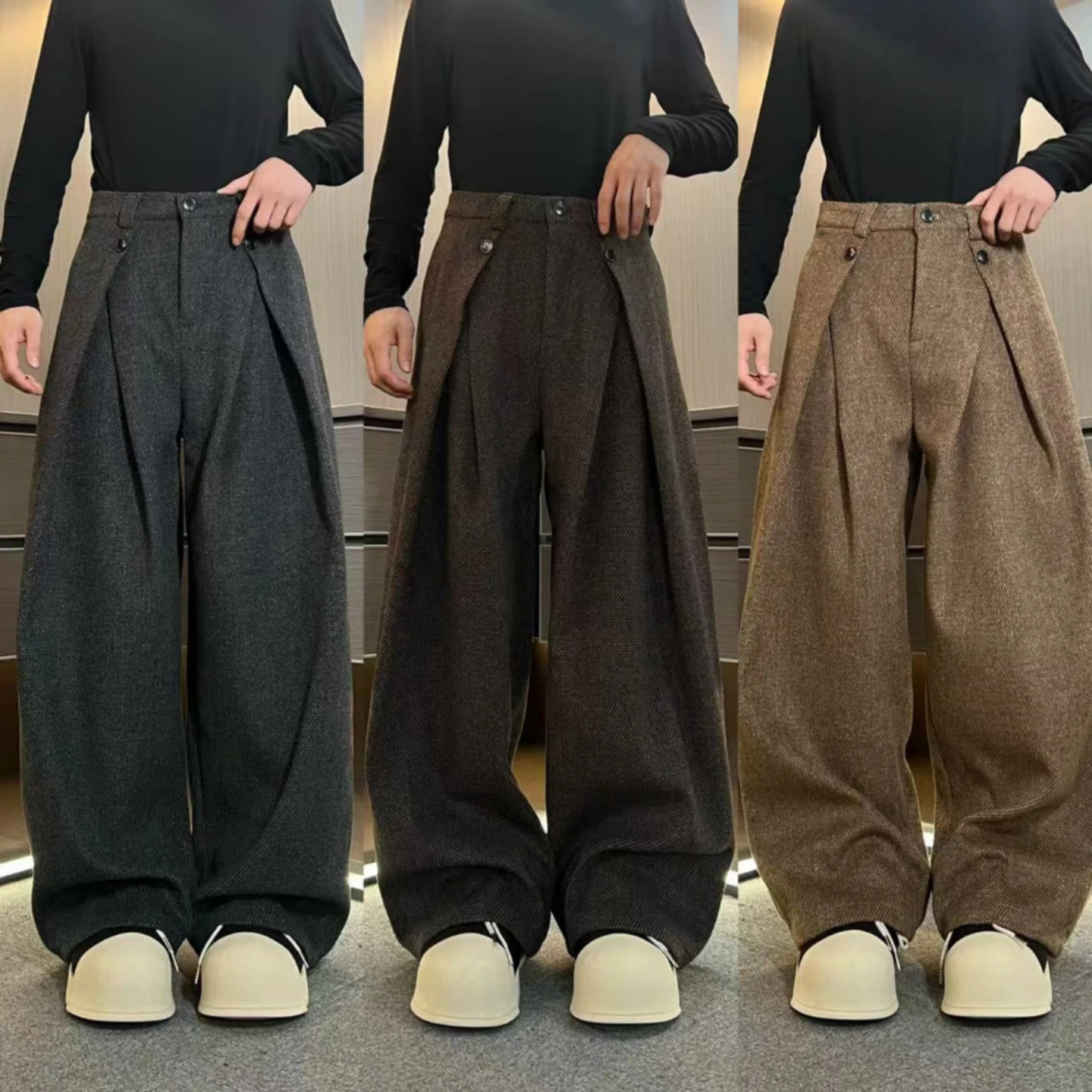 男士冬季高品质老钱风弯刀休闲裤