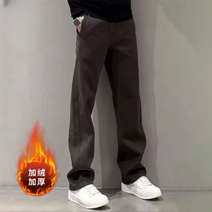 简约百搭加绒加厚直筒裤 潮流痞帅休闲裤 冬季 高端潮男穿搭高街长裤