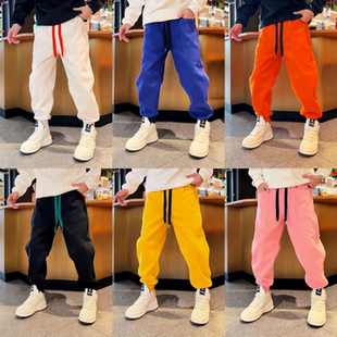 冬季新款百搭时尚潮流个性休闲痞帅拼接设计束脚纯色男款加绒卫裤