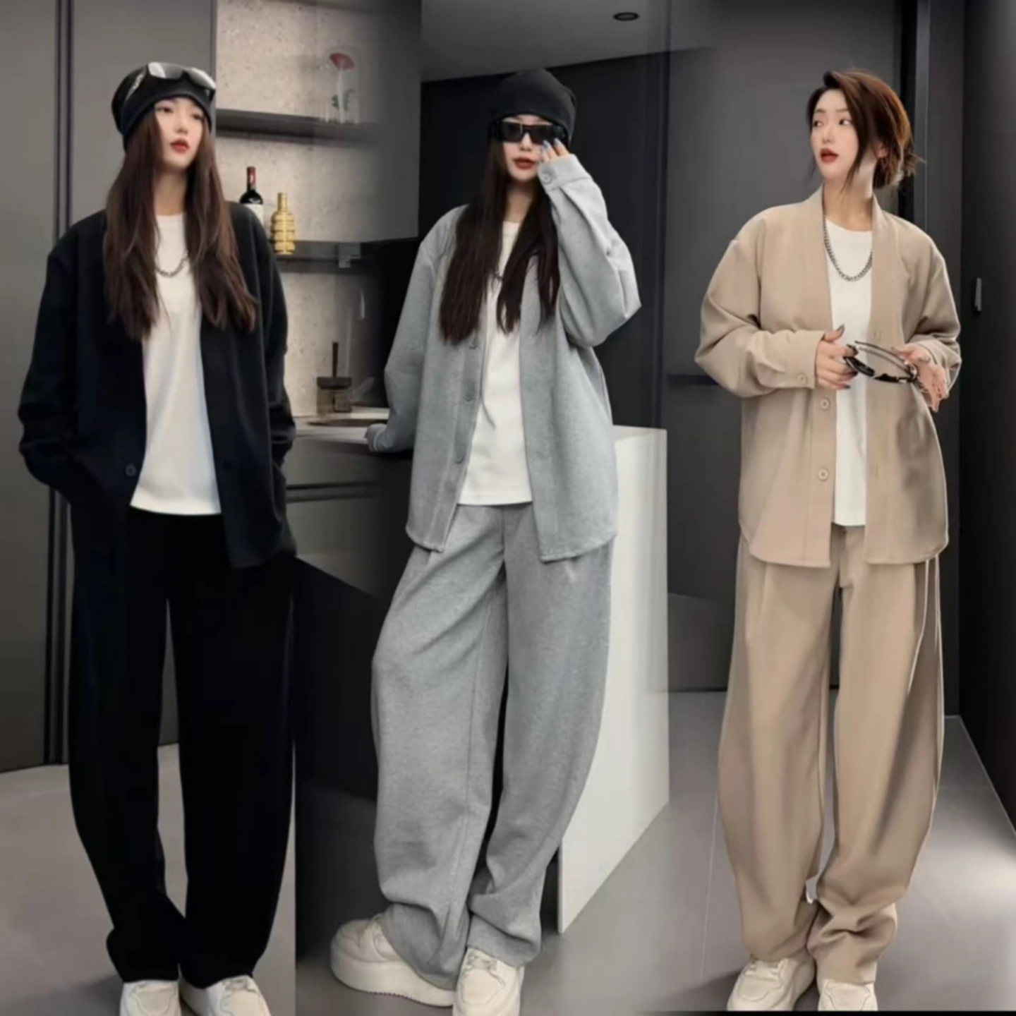 【直播间同款】高品质时尚运动套装男潮牌外套纯色简约休闲裤情侣