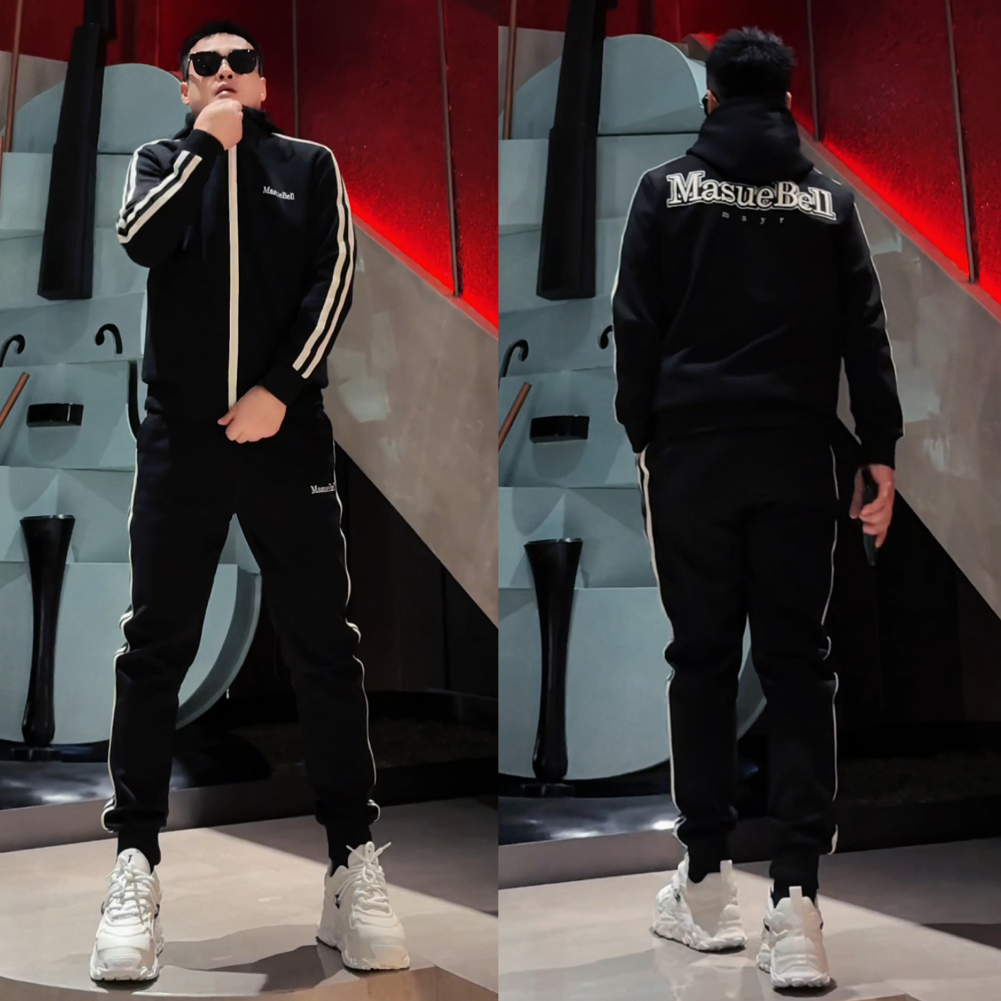 春季男士时尚轻奢简约款套装字母设计连帽外套卫裤休闲运动两件套